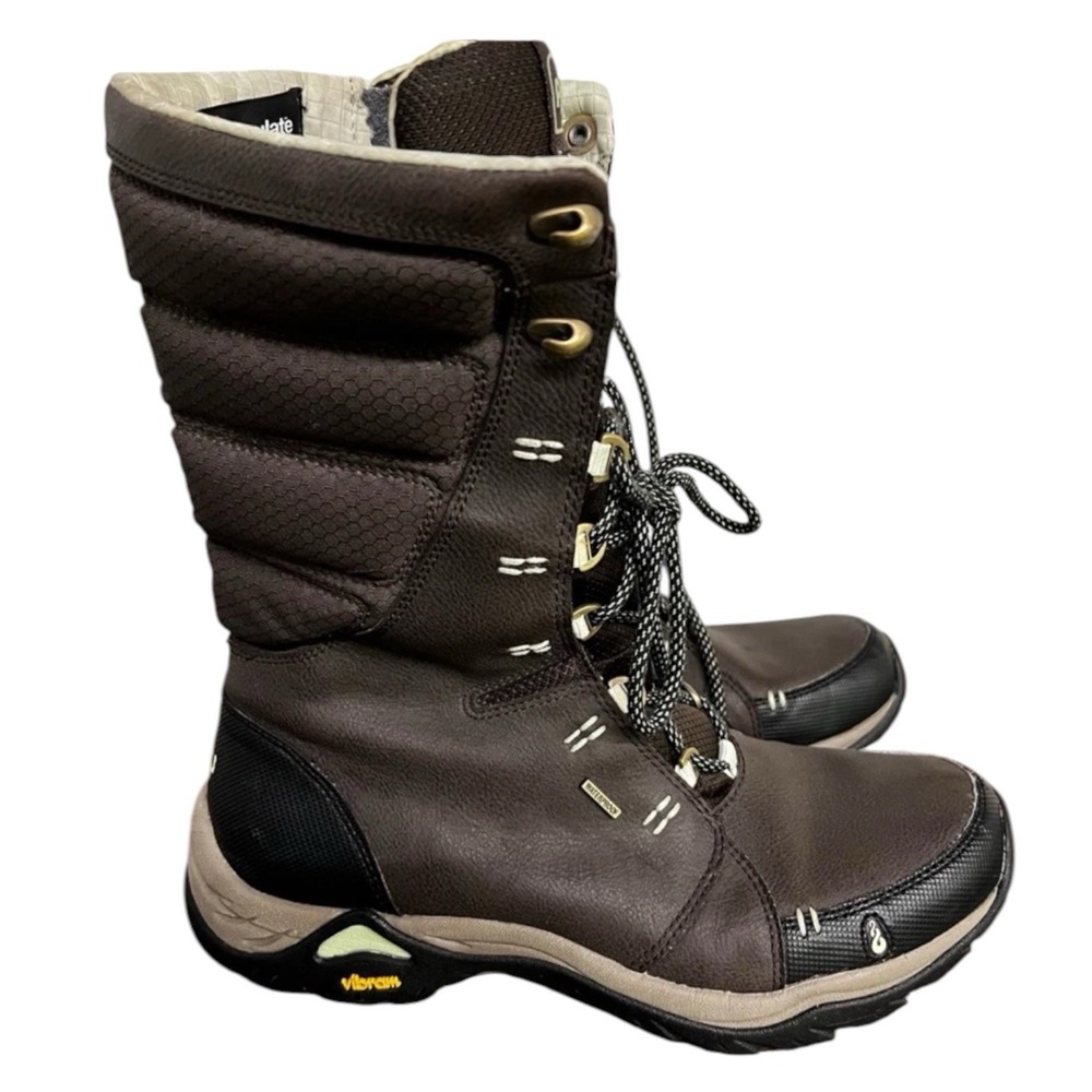 Ahnu Womens Winter Boots Brown Black Leather Insulated Mid Calf Flat Lace Up 7.5